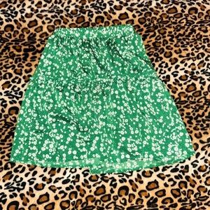 Cute Green Floral Ruffled Skirt with Elastic Waistband